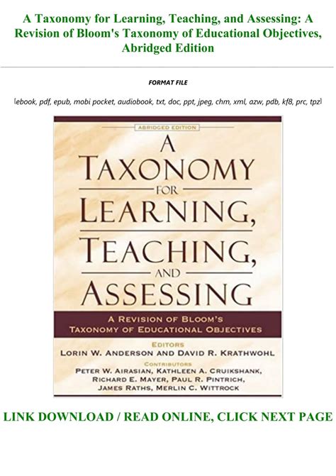 Download A Taxonomy For Learning Teaching And Assessing A Revision Of Blooms Taxonomy Of Educational Objectives Abridged Edition 