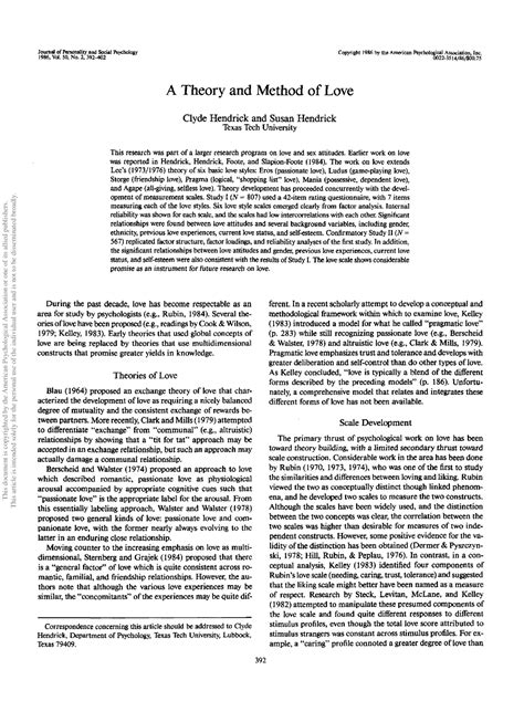 Read Online A Theory And Method Of Love Psycnet 