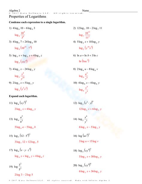 A2 1 Logarithms Answer Key