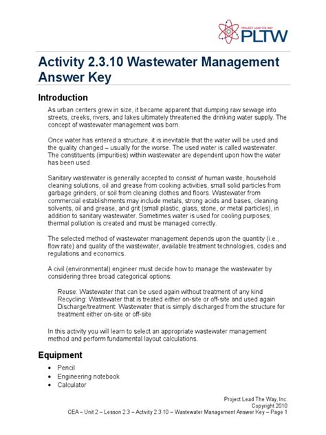 A2 3 10wastewater Managementanswerkey