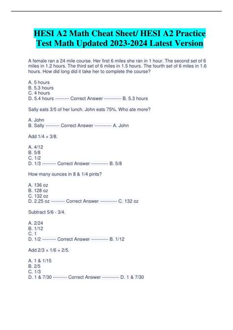 A2 Assessment Test Math Practice To Print Out