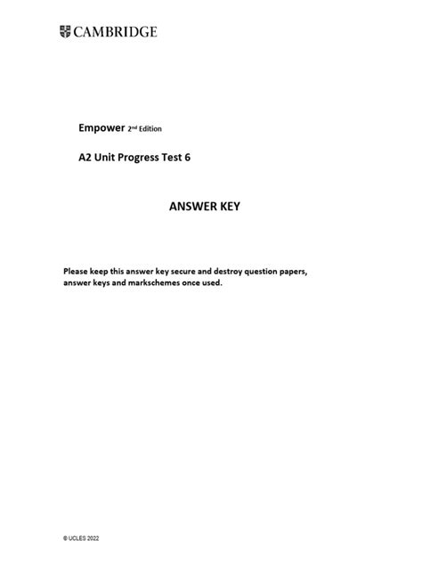 A2 Unit 6 Progress Answer Key 2
