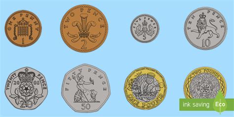 A4 British Coin Cut Outs Coins Display Ks1 Coin Pictures For Teaching - Coin Pictures For Teaching