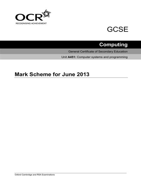 Full Download A451 Gcse Computing 2014 Mark Scheme 