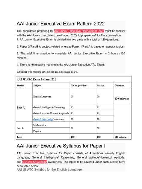 Aai Junior Executive Exam Pattern
