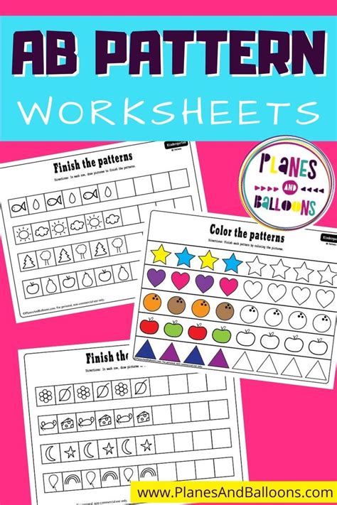 Abab Pattern Worksheets Free Printable Planes Amp Balloons Patterns Worksheets For Preschool - Patterns Worksheets For Preschool