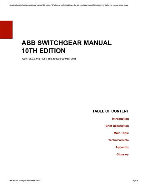Read Abb Switchgear Manual 10Th Edition 