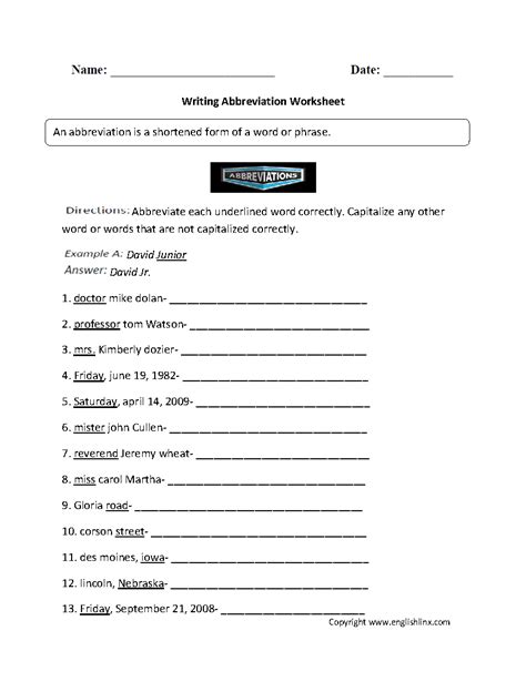 Abbreviation Worksheets Grammar Mechanics Abbreviation Worksheet 1st Grade - Abbreviation Worksheet 1st Grade