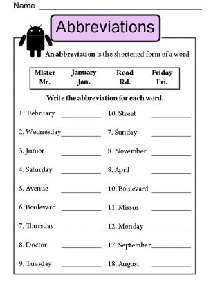 Abbreviation Worksheets Tutoring Hour Printable Abbreviation Worksheet Second Grade - Printable Abbreviation Worksheet Second Grade