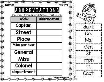Abbreviations 2nd Grade Teaching Resources Tpt Printable Abbreviation Worksheet Second Grade - Printable Abbreviation Worksheet Second Grade