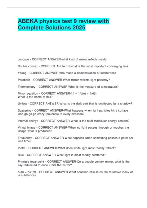 Abeka Answer Key Physics