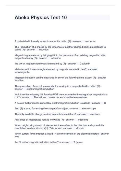 abeka answers for test 10