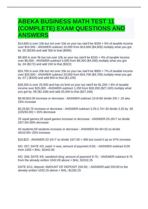 Abeka Business Math Test 11