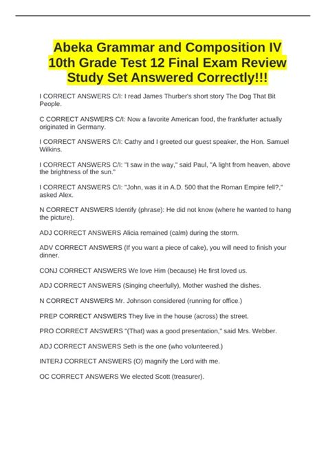 Abeka English 12 Test 10