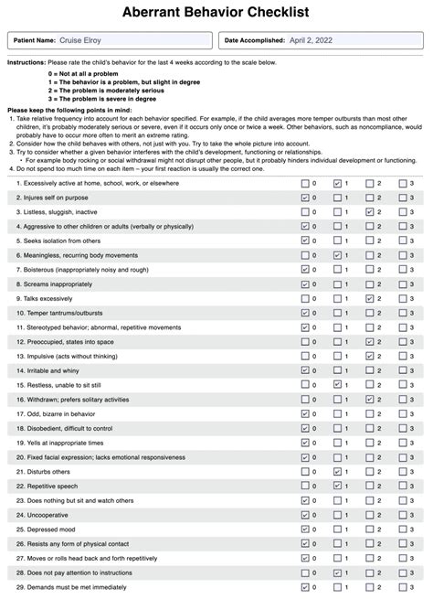 Aberrant Behavior Checklist