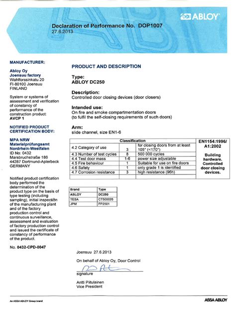 abloy aperio declaration of conformity