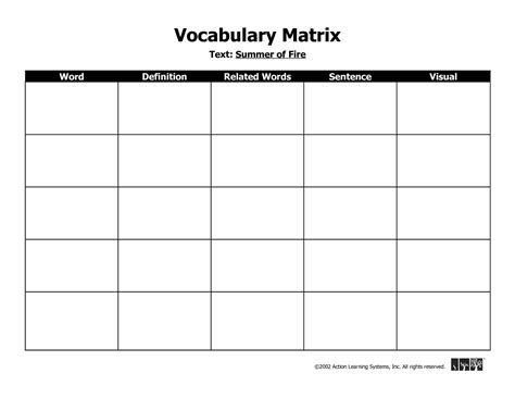 About Vocabulary Txreads Vocabulary Matrix Worksheet - Vocabulary Matrix Worksheet