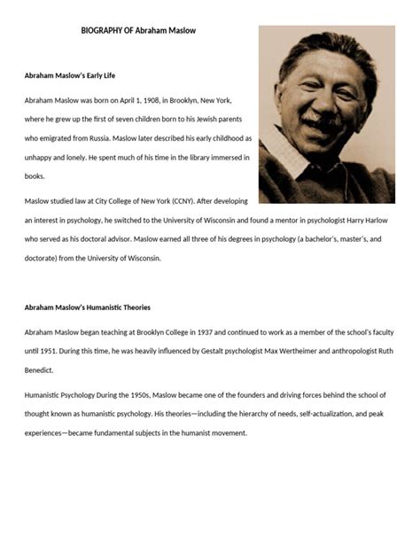 abraham maslow biographical timeline information