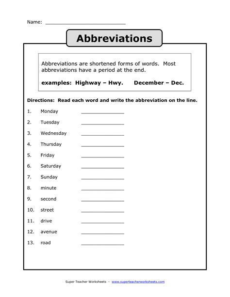 Abreviations For Grade 2 Worksheets Learny Kids Printable Abbreviation Worksheet Second Grade - Printable Abbreviation Worksheet Second Grade