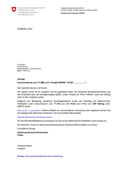 absage ausschreibung vorlage