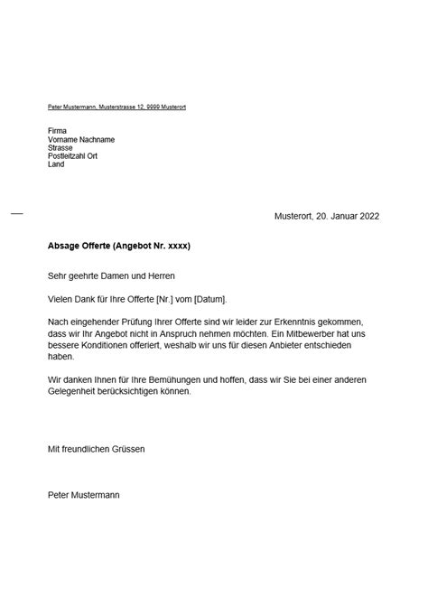 absageschreiben angebotsaufforderung