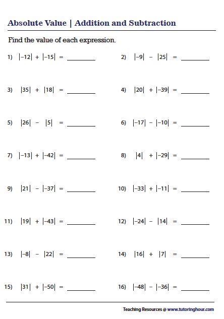 Absolute Value Equations Addition Printable Math Worksheets Absolute Value Equations Worksheet - Absolute Value Equations Worksheet