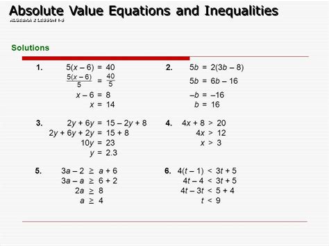 Absolute Value Equations And Inequalities Worksheet Answers