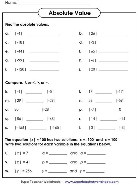 Absolute Value Worksheets Math Worksheets Absolute Value Equations Worksheet - Absolute Value Equations Worksheet
