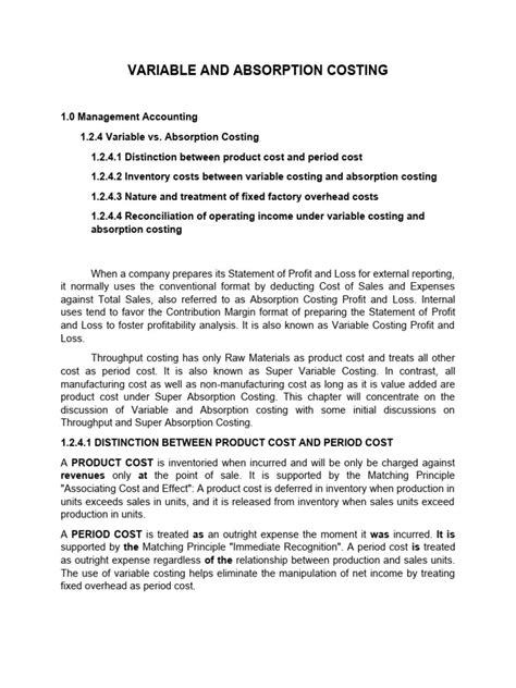 Absorption And Variable Costing Answers To Review Questions