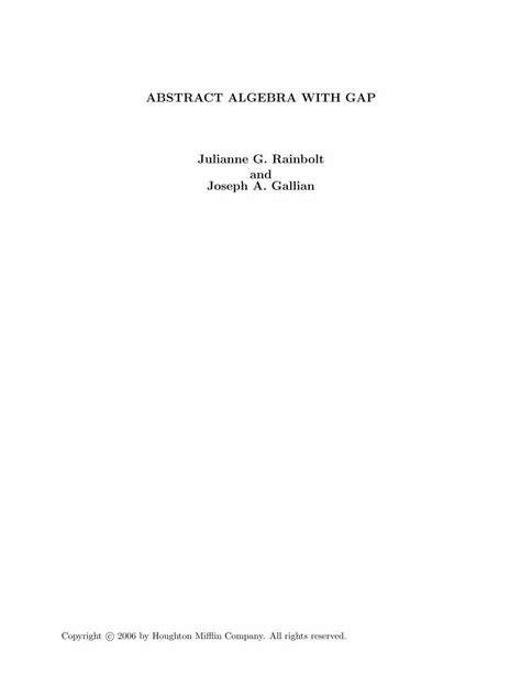 Read Online Abstract Algebra With Gap Julianne G Rainbolt And Joseph 