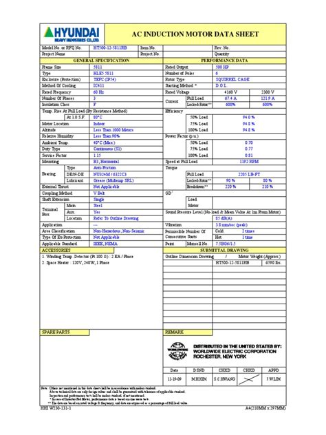 Ac Induction Motor Data Sheet Worldwide Electric