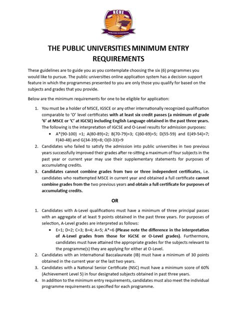 Academic Board Minimum Entry Requirements Purpose