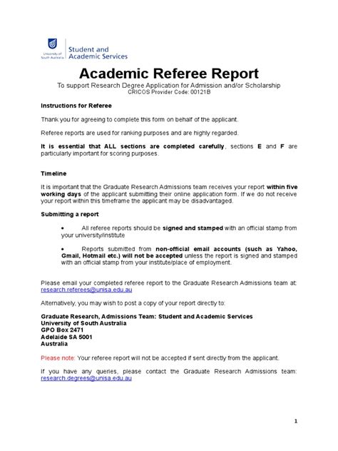 Academic Referee S Report Reference For Scholarship
