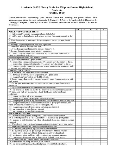 Academic Self Efficacy Questionaire