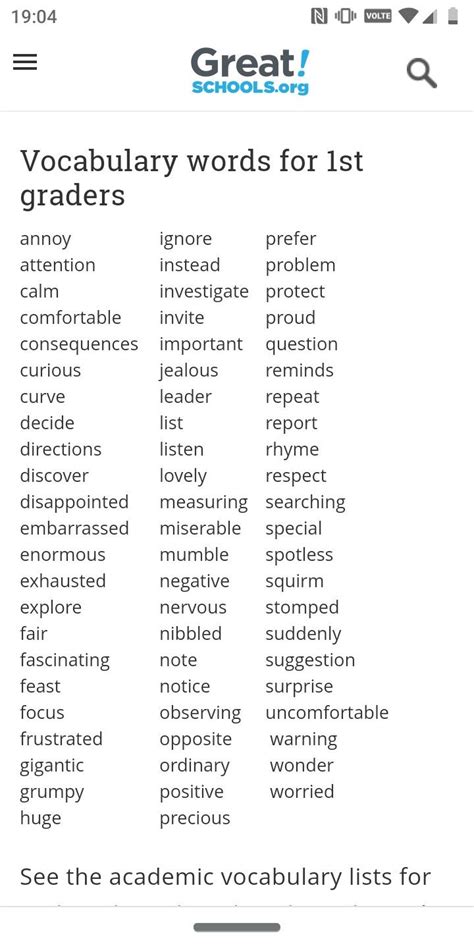 Academic Vocabulary Words For 1st Graders Greatschools Org Vocabulary List By Grade Level - Vocabulary List By Grade Level