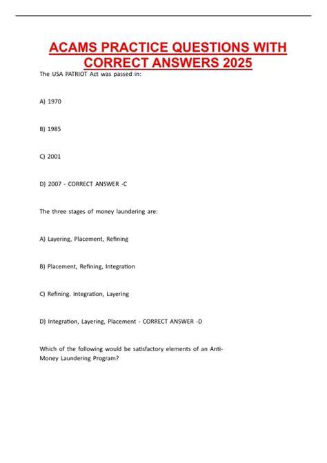 Acams Exam Practice Questions
