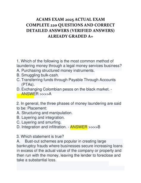 Acams Exam Sample Questions