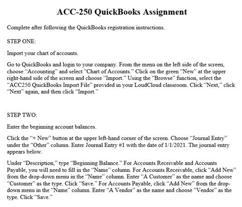 Acc 250 Quickbooks Assignment