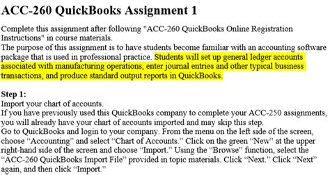 Acc 260 Quickbooks Assignment 1