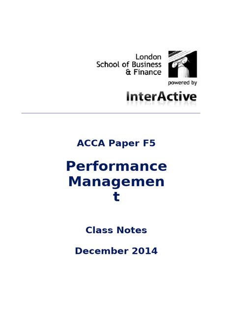 Acca F5 Budgeting Notes