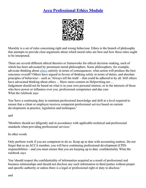 Acca Professional Ethics Module Answers