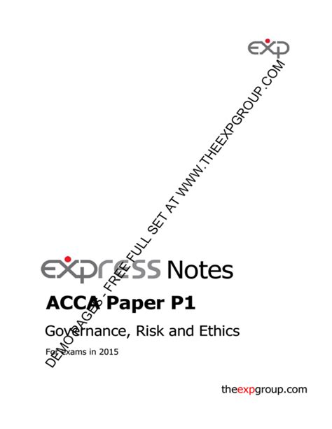 Read Online Acca Paper P1 The Exp Group 