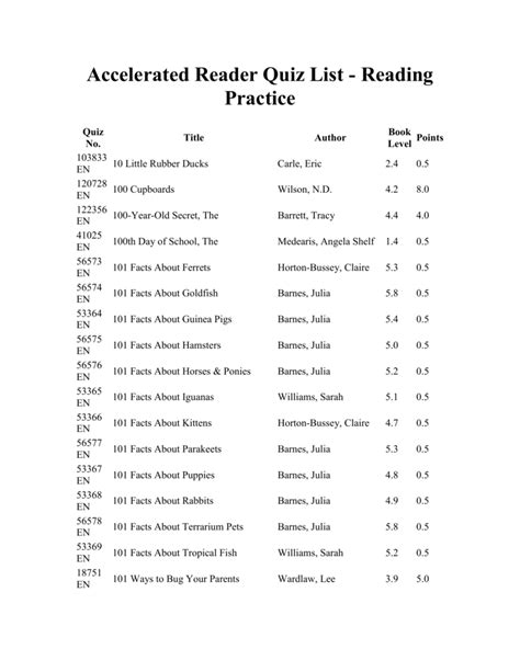 Accelerated Reader Book Answers