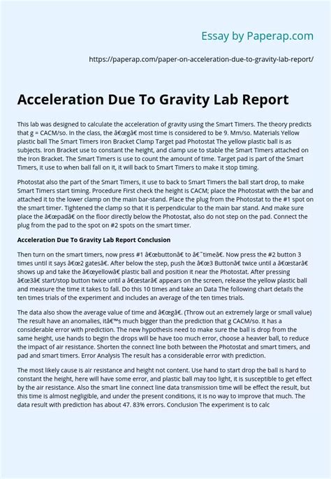 acceleration due to gravity lab report - 978 Words Studymode