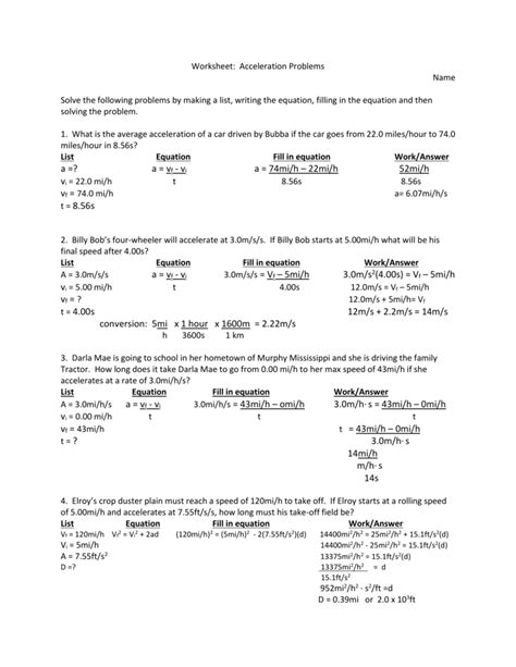 Acceleration Motion Answer Key Physical Science