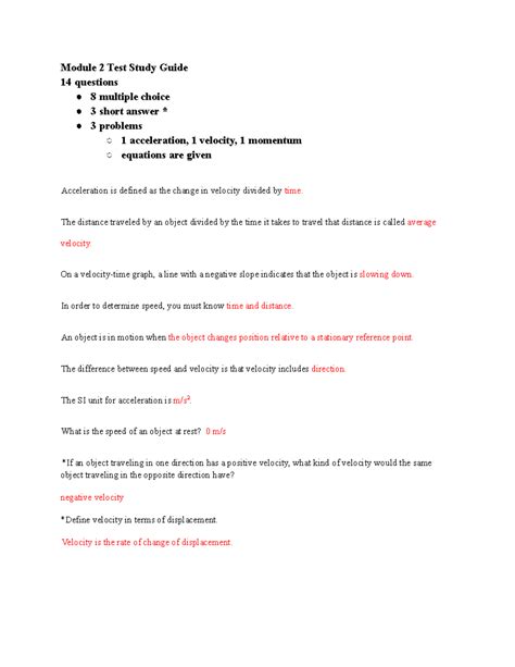 Acceleration Study Guide Section 2 Physical Science