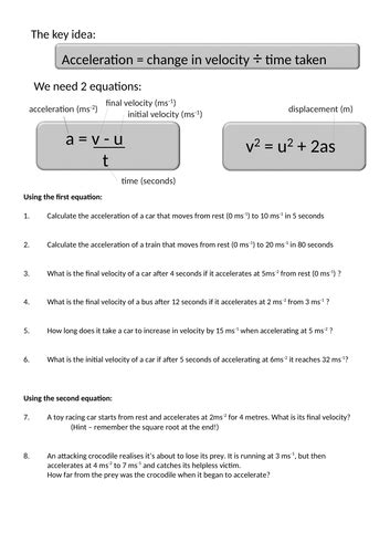 Acceleration Worksheet Teaching Resources Calculating Acceleration Worksheet - Calculating Acceleration Worksheet