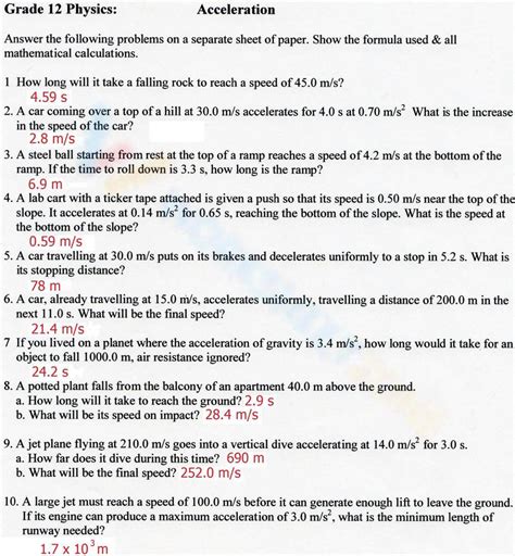 Acceleration Worksheet With Answers Template And Worksheet Acceleration Calculations Worksheet Answers - Acceleration Calculations Worksheet Answers