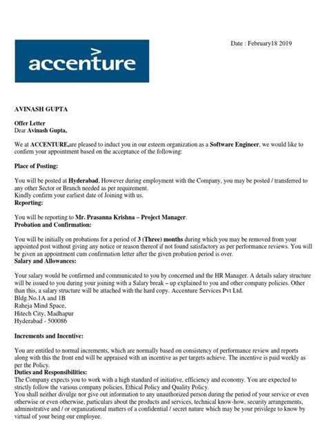 Accenture Offer Letter
