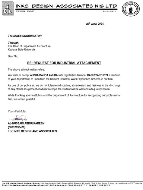 acceptance letter for attachment